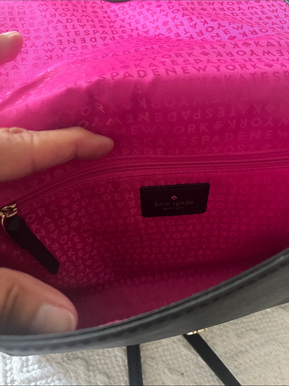kate spade Saffiano Black Leather Crossbody with Gold Chain Strap Accent - Picture 3 of 8